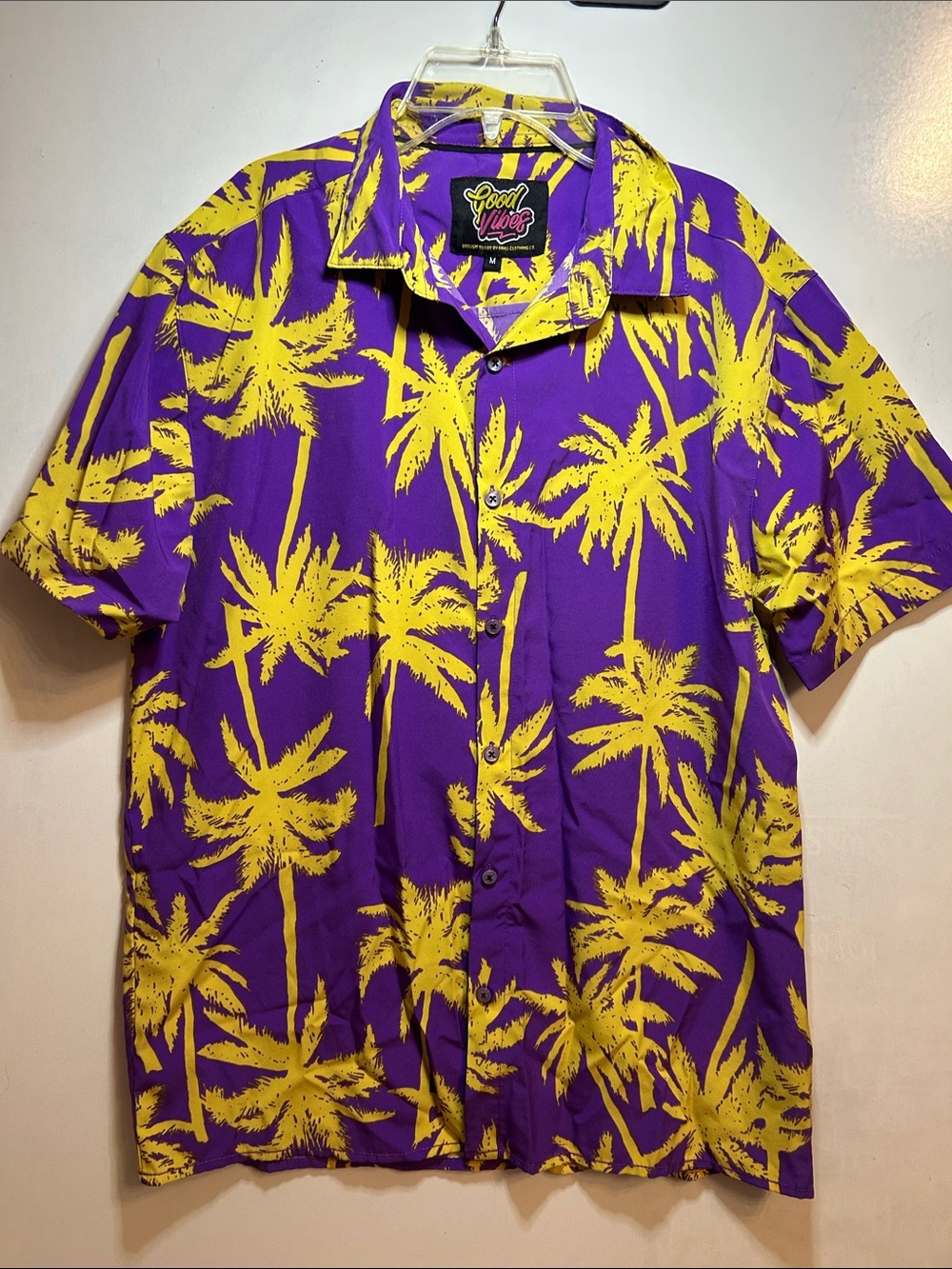 Purple & Yellow Palm Print Short-Sleeve Hawaiian Style Shirt